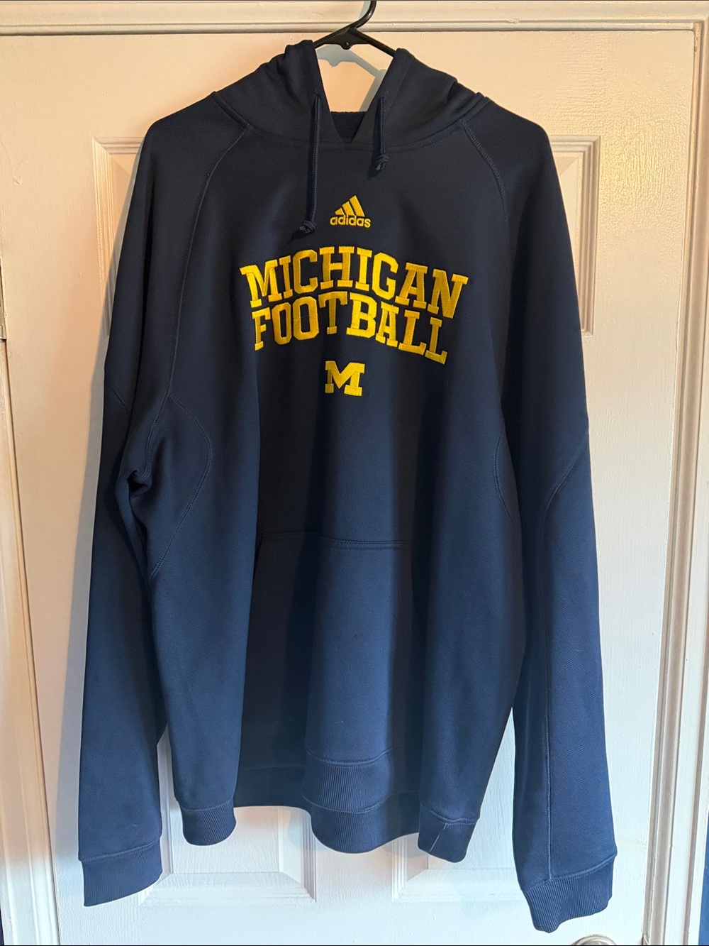 adidas Navy Michigan Football Pullover Hoodie with Maize Logo